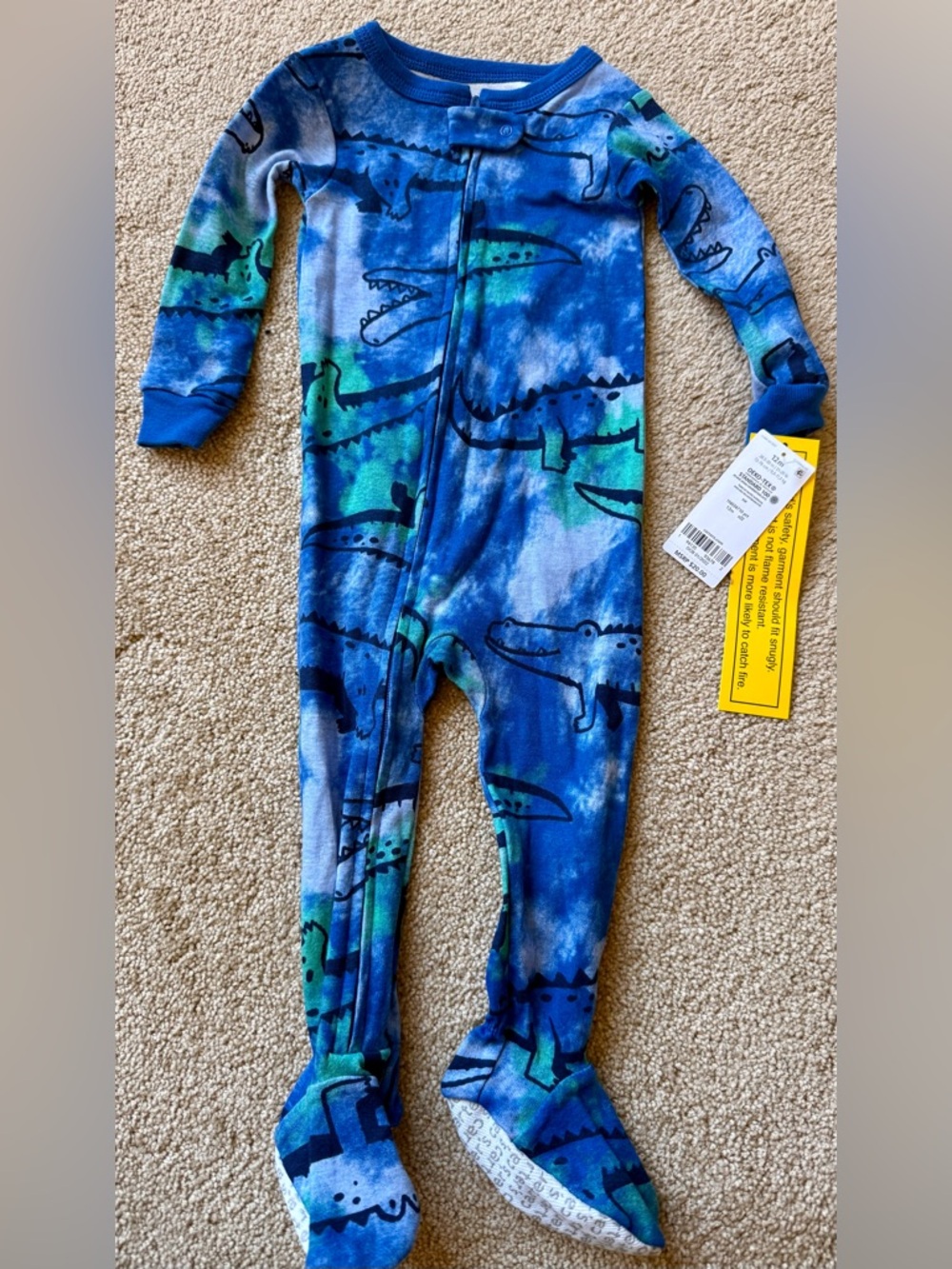 Carter's Blue & Green Alligator Footed One-Piece Pajamas